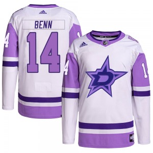 Jamie Benn Dallas Stars Adidas Youth Authentic Hockey Fights Cancer Primegreen Jersey (White/Purple)