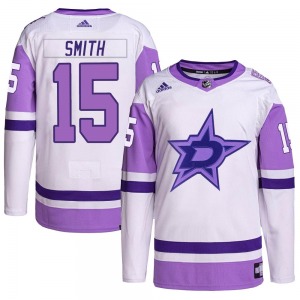 Craig Smith Dallas Stars Adidas Youth Authentic Hockey Fights Cancer Primegreen Jersey (White/Purple)