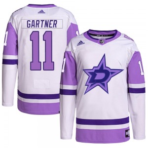 Mike Gartner Dallas Stars Adidas Youth Authentic Hockey Fights Cancer Primegreen Jersey (White/Purple)