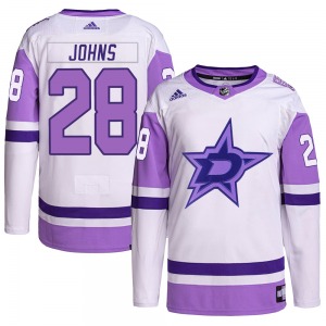 Stephen Johns Dallas Stars Adidas Youth Authentic Hockey Fights Cancer Primegreen Jersey (White/Purple)