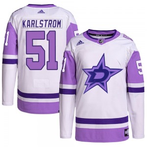Fredrik Karlstrom Dallas Stars Adidas Youth Authentic Hockey Fights Cancer Primegreen Jersey (White/Purple)