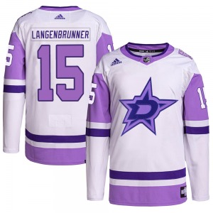 Jamie Langenbrunner Dallas Stars Adidas Youth Authentic Hockey Fights Cancer Primegreen Jersey (White/Purple)