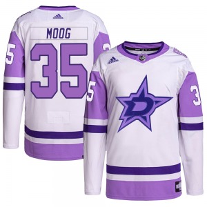 Andy Moog Dallas Stars Adidas Youth Authentic Hockey Fights Cancer Primegreen Jersey (White/Purple)