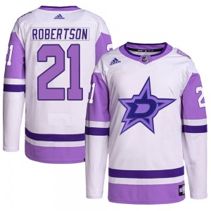 Jason Robertson Dallas Stars Adidas Youth Authentic Hockey Fights Cancer Primegreen Jersey (White/Purple)