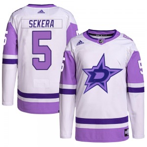 Andrej Sekera Dallas Stars Adidas Youth Authentic Hockey Fights Cancer Primegreen Jersey (White/Purple)