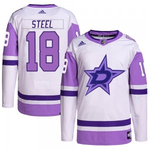 Sam Steel Dallas Stars Adidas Youth Authentic Hockey Fights Cancer Primegreen Jersey (White/Purple)