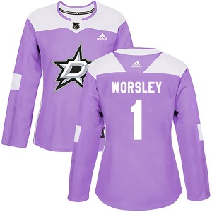 Gump Worsley Dallas Stars Adidas Women's Authentic Fights Cancer Practice Jersey (Purple)