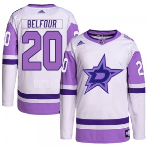 Ed Belfour Dallas Stars Adidas Authentic Hockey Fights Cancer Primegreen Jersey (White/Purple)