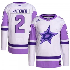 Derian Hatcher Dallas Stars Adidas Authentic Hockey Fights Cancer Primegreen Jersey (White/Purple)