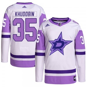 Anton Khudobin Dallas Stars Adidas Authentic Hockey Fights Cancer Primegreen Jersey (White/Purple)