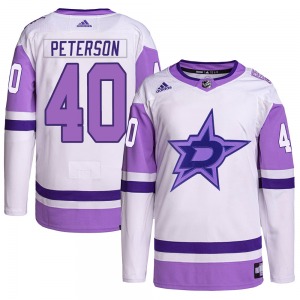 Jacob Peterson Dallas Stars Adidas Authentic Hockey Fights Cancer Primegreen Jersey (White/Purple)