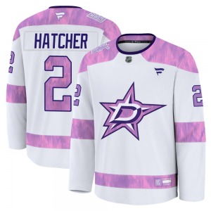 Derian Hatcher Dallas Stars Fanatics Premium 2024 Hockey Fights Cancer Practice Jersey (White)