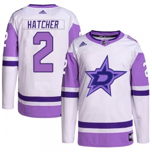 Derian Hatcher Dallas Stars Adidas Youth Authentic Hockey Fights Cancer Primegreen Jersey (White/Purple)