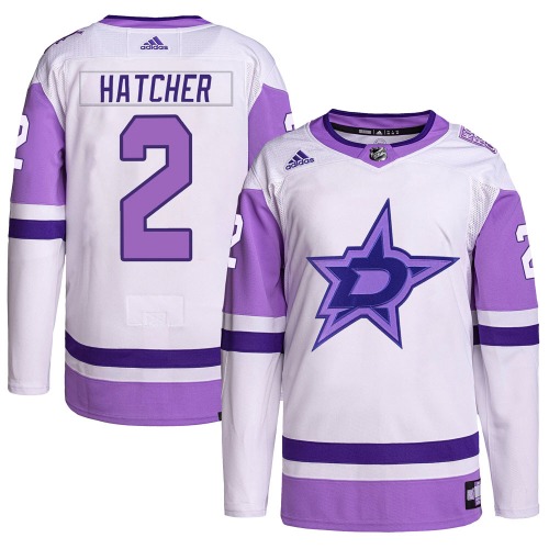 Derian Hatcher Dallas Stars Adidas Youth Authentic Hockey Fights Cancer Primegreen Jersey (White/Purple)